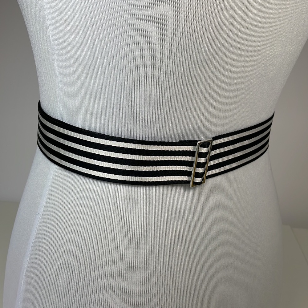 FIOCCHI ITALY Black and white striped fabric belt, adjustable waist - Picture 3 of 7